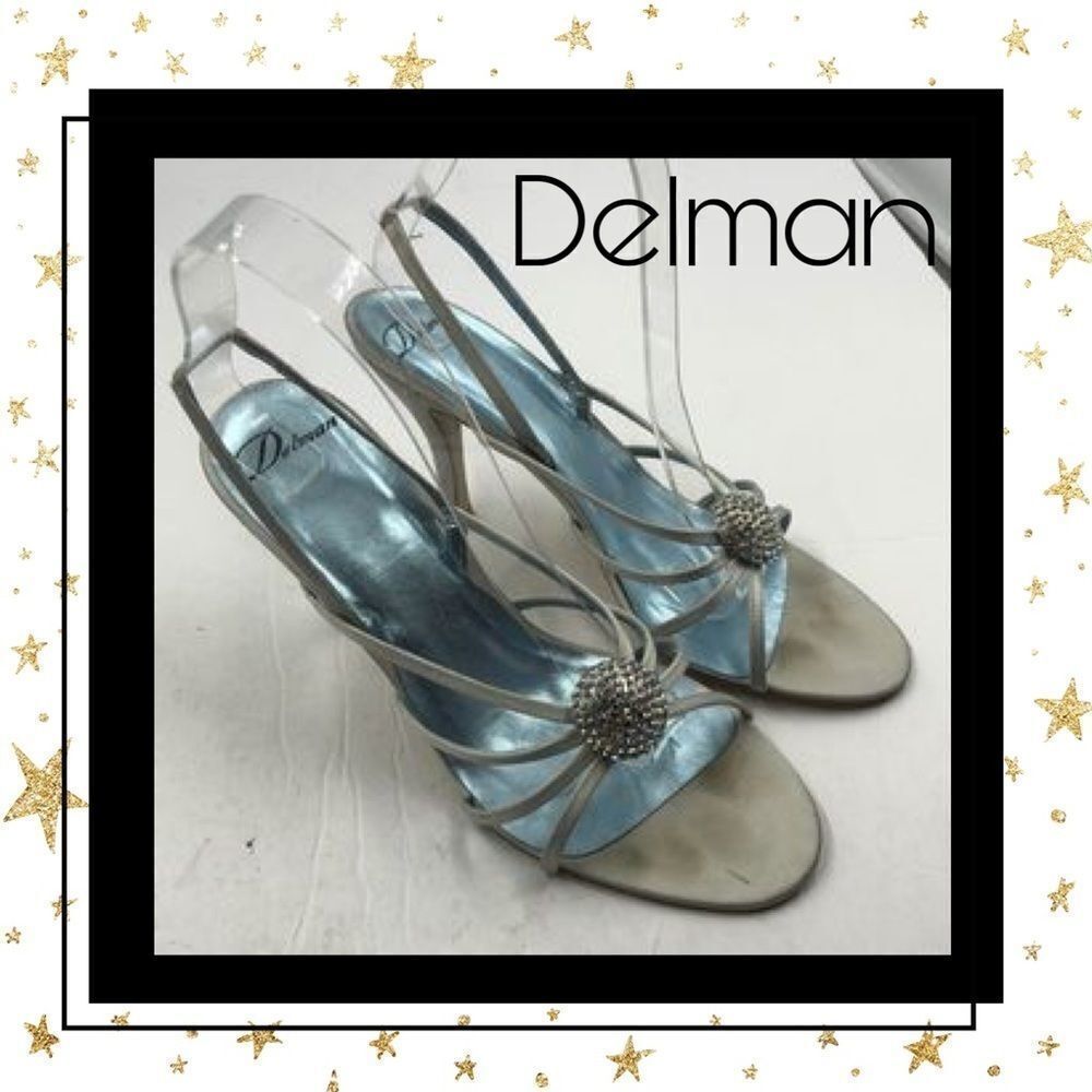 Delman Designer Silver Gray Jewelled Heels 7.5